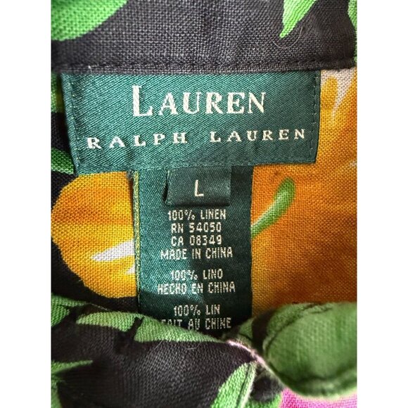 Lauren Ralph Lauren Womens 100% Linen Tropical Top Size Large Toggle Beachy - Picture 10 of 13